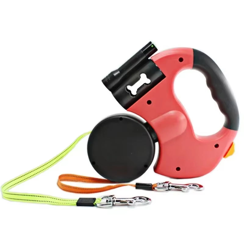 Ultimate LED Automatic Retractable Dog Leash with Dual Heads & Built-in Bag Dispenser - The Perfect Pet Accessory!