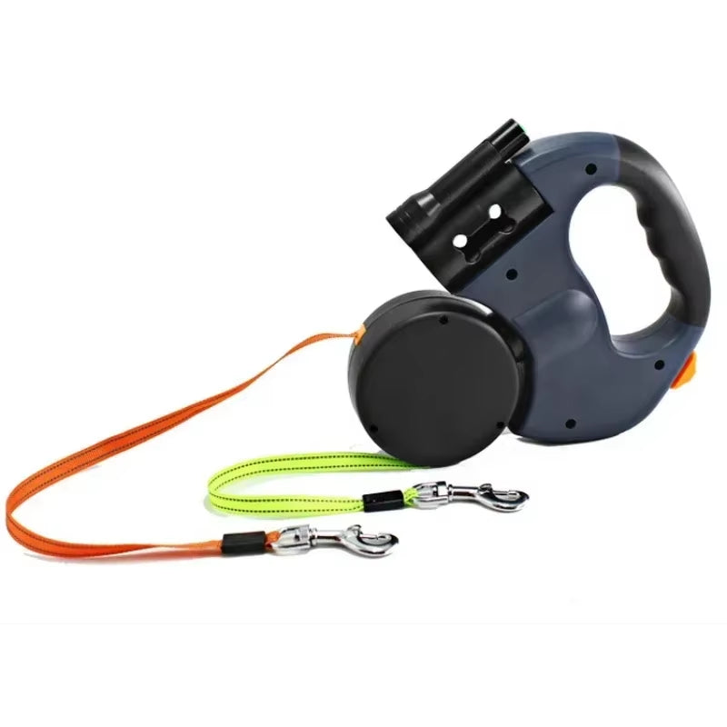 Ultimate LED Automatic Retractable Dog Leash with Dual Heads & Built-in Bag Dispenser - The Perfect Pet Accessory!