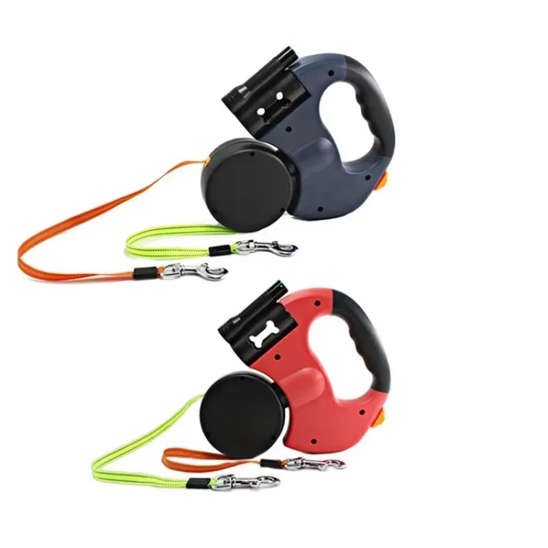 Ultimate LED Automatic Retractable Dog Leash with Dual Heads & Built-in Bag Dispenser - The Perfect Pet Accessory!