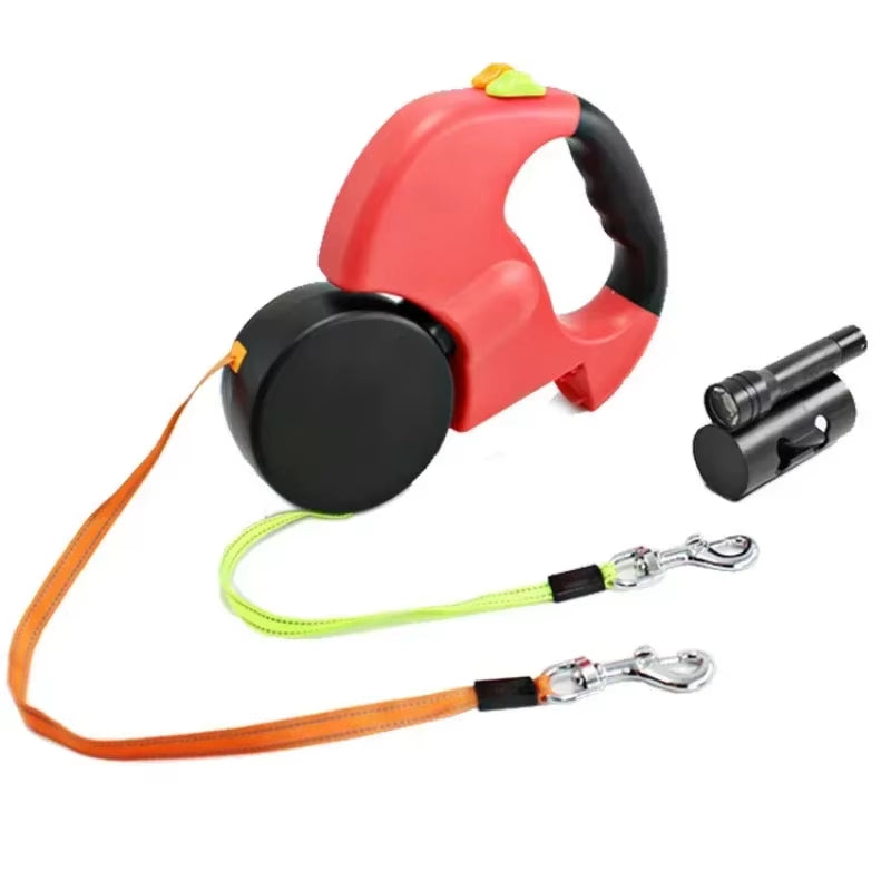 Ultimate LED Automatic Retractable Dog Leash with Dual Heads & Built-in Bag Dispenser - The Perfect Pet Accessory!