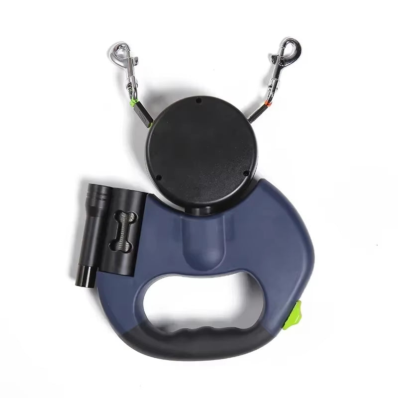 Ultimate LED Automatic Retractable Dog Leash with Dual Heads & Built-in Bag Dispenser - The Perfect Pet Accessory!