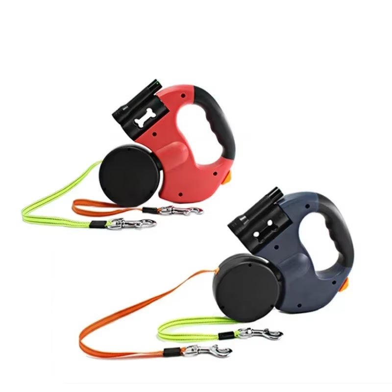 Ultimate LED Automatic Retractable Dog Leash with Dual Heads & Built-in Bag Dispenser - The Perfect Pet Accessory!