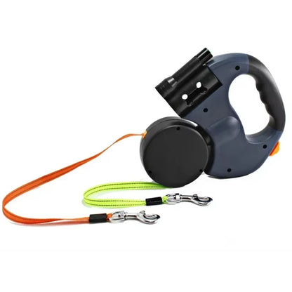 Ultimate LED Automatic Retractable Dog Leash with Dual Heads & Built-in Bag Dispenser - The Perfect Pet Accessory!