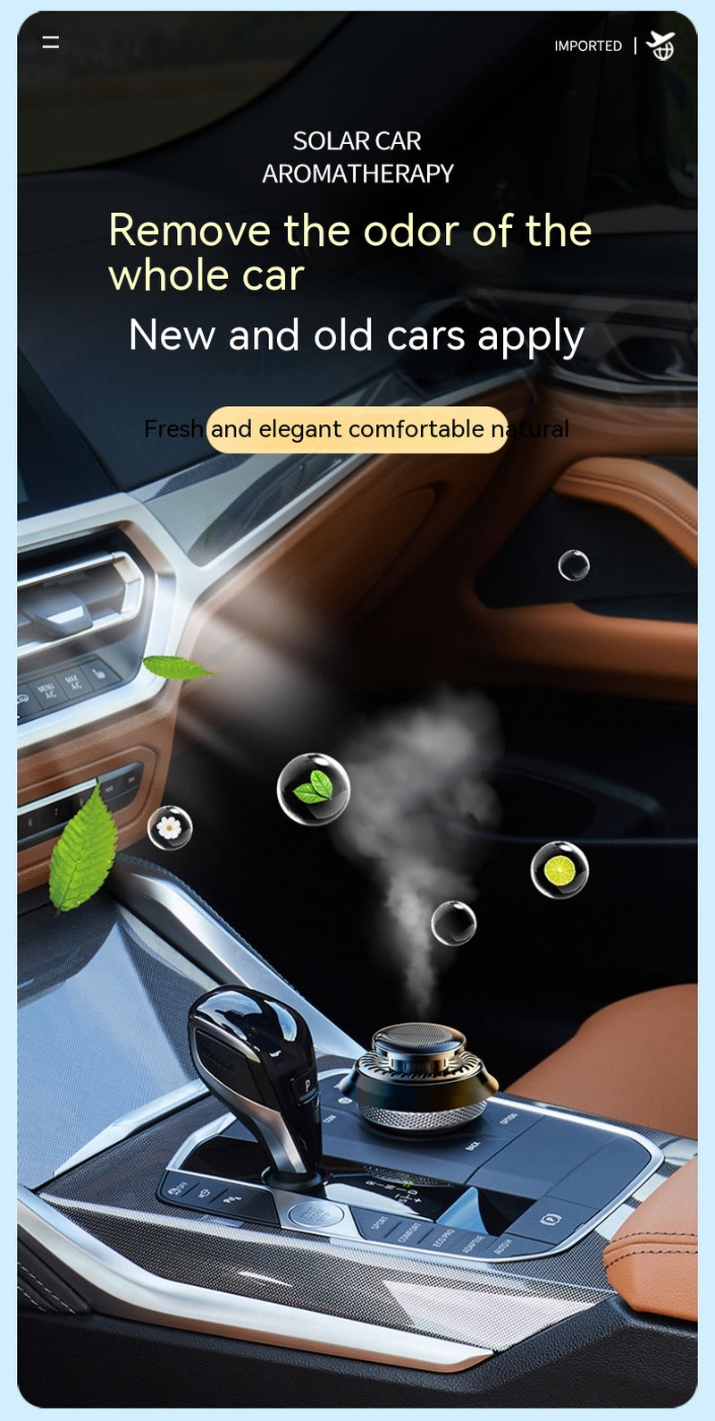 Solar-Powered Portable Kinetic Car Air Freshener - Double Ring Rotating Perfume Diffuser