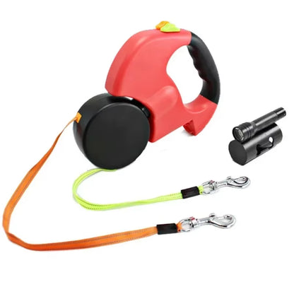 Ultimate LED Automatic Retractable Dog Leash with Dual Heads & Built-in Bag Dispenser - The Perfect Pet Accessory!